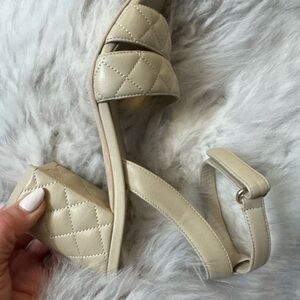 CHANEL Quilted Cream Leather Ankle-Strap Sandals